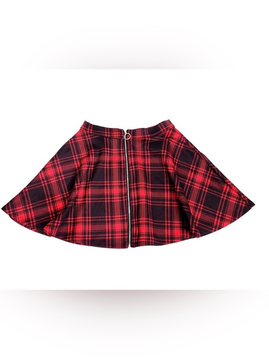 Hot Topic Dresses & Skirts - Hot Topic Skater Skirt Womens Medium Black Red Plaid Punk Goth Preppy Front Zip